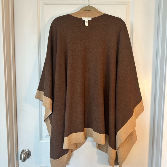 Lord & Taylor Italian Merino Wool 2 Tone Brown & Tan Poncho/Cape/Wrap/Shawl, OS - Picture 4 of 10